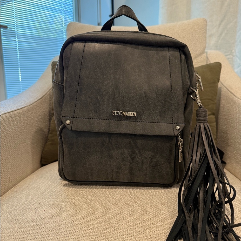 Steve Madden Charcoal Backpack with Fringe